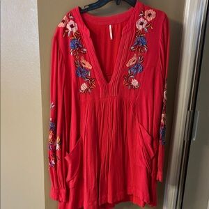Embroidered Red Women's Top